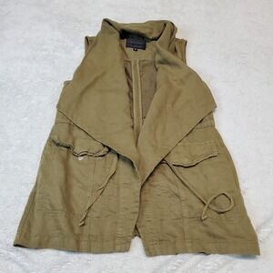 Sanctuary Moss Olive Green Linen‎ Boho Preppy Cottage Sleeveless Cardigan Vest S